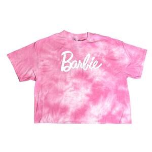 NEW Barbie Movie TEE SHIRT Womens XL Pink Tie Dye Cotton Crop Short Sleeve Top
